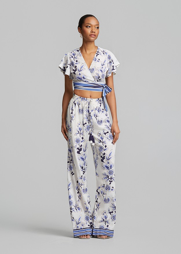 Printed straight-leg trousers with metallic details