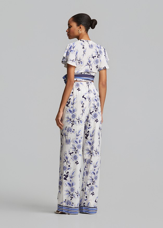 Printed straight-leg trousers with metallic details