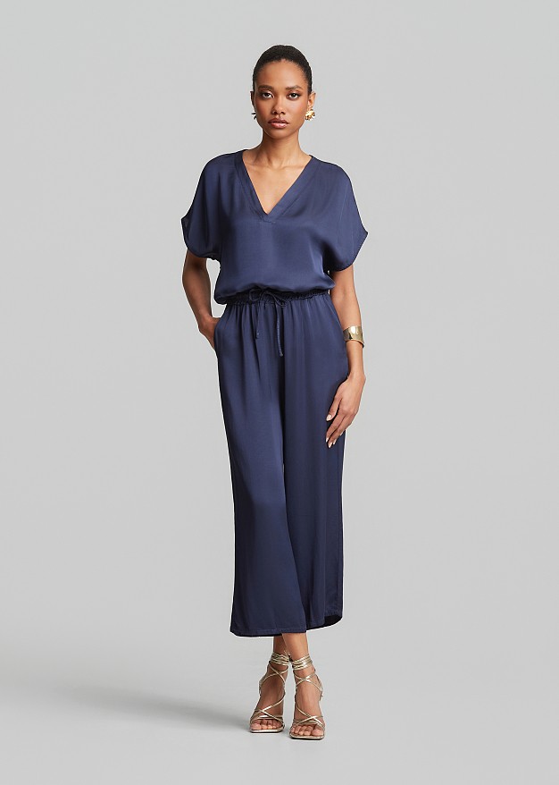 Cropped wide leg trousers in satin look