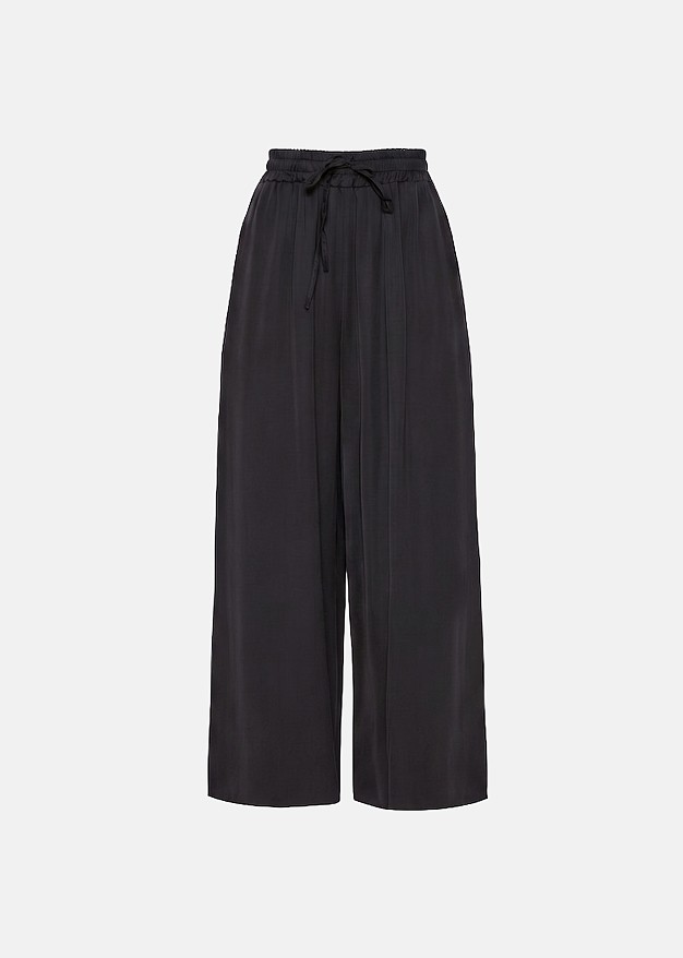 Pantaloni crop drepți cu aspect satinat