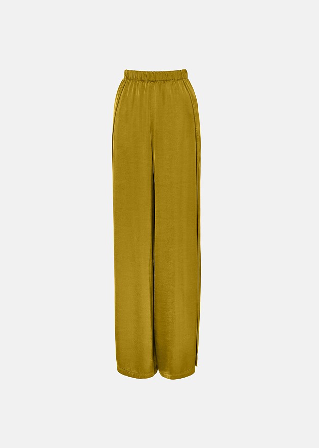 Wide leg trousers with satin finish and slits