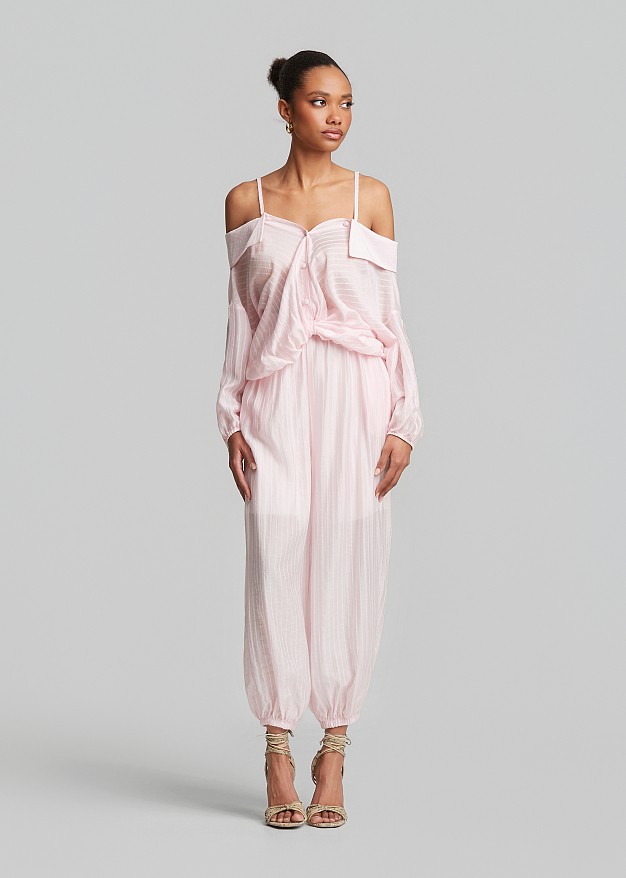 High-waisted striped harem pants