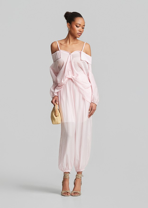 High-waisted striped harem pants