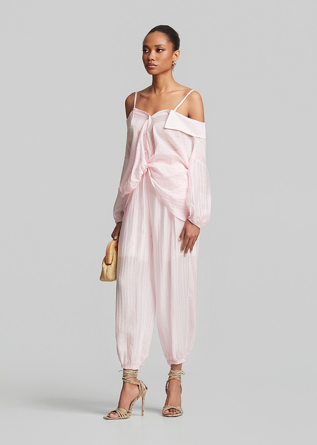 High-waisted striped harem pants