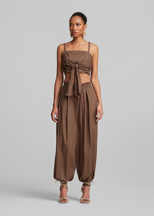 Poplin harem pants with pleats