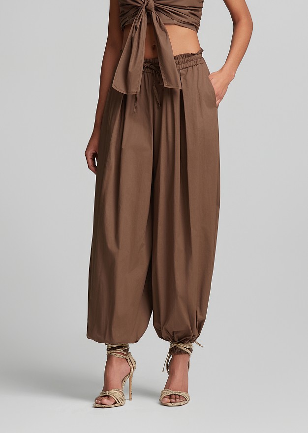 Poplin harem pants with pleats