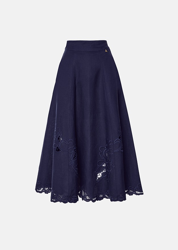 Midi flared skirt with a linen-look finish