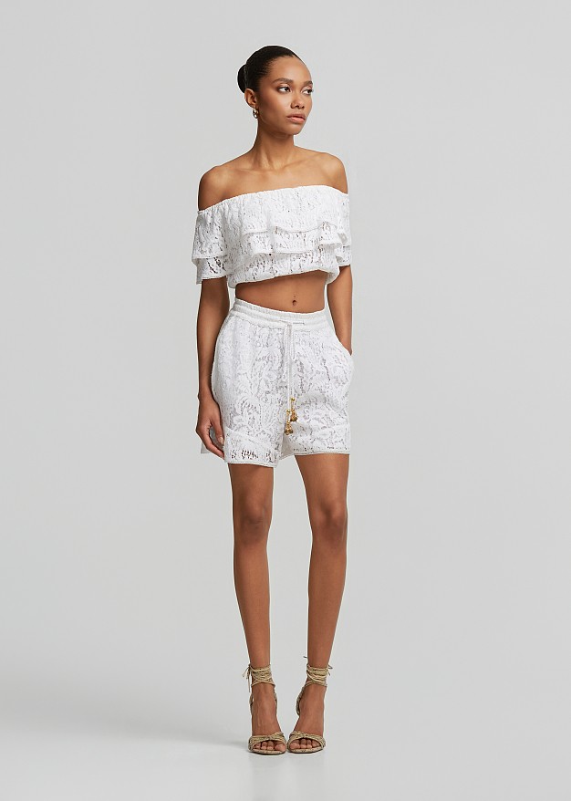 Broderie lace shorts with decorative beads