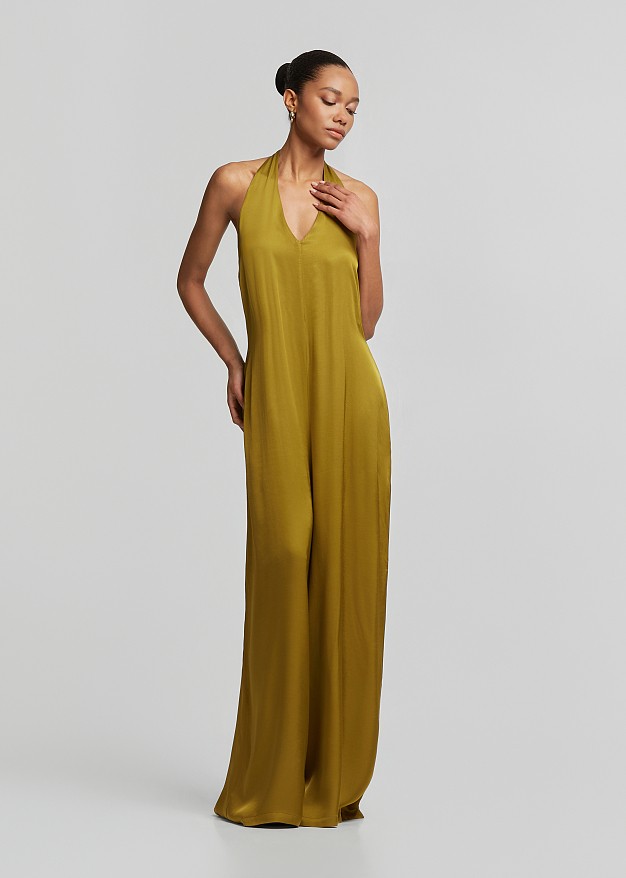 Jumpsuit with V-neckline in satin look