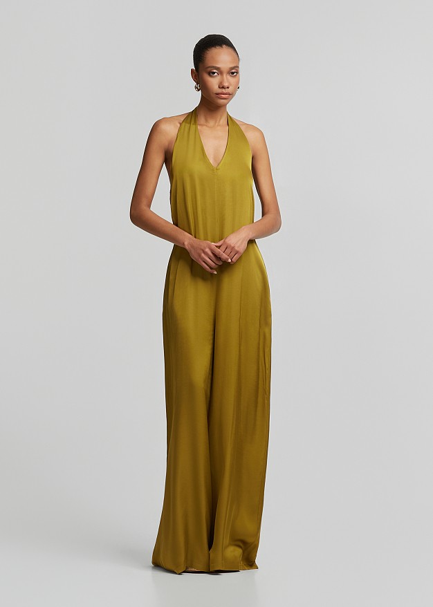 Jumpsuit with V-neckline in satin look