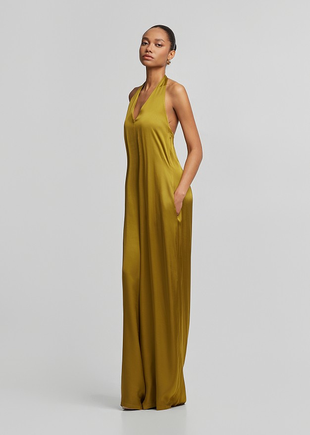Jumpsuit with V-neckline in satin look