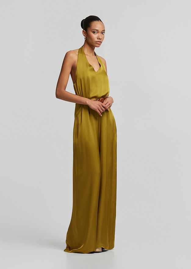 Jumpsuit with V-neckline in satin look