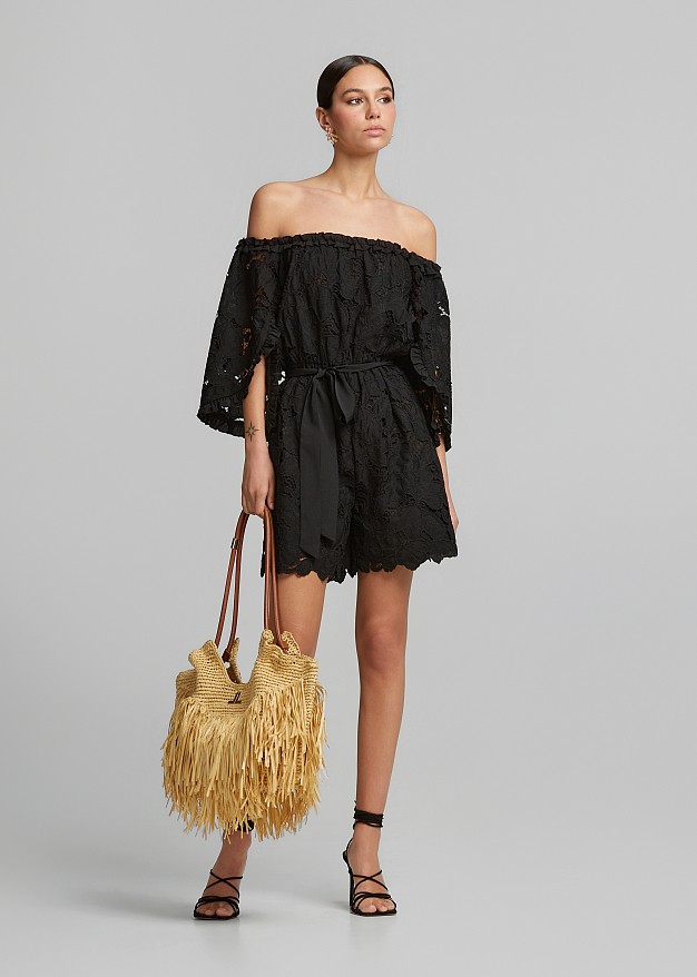 Off shoulder lace jumpsuit