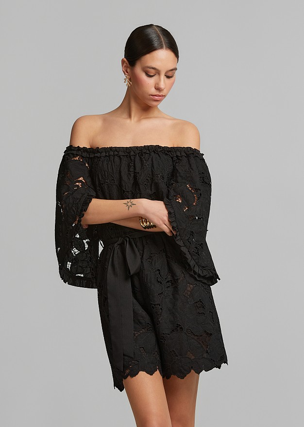Off shoulder lace jumpsuit