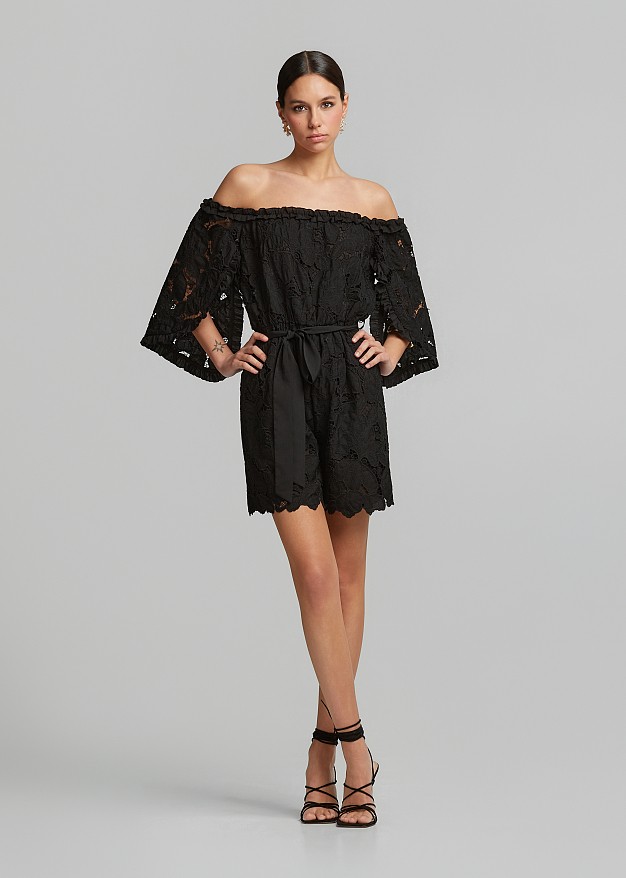 Off shoulder lace jumpsuit