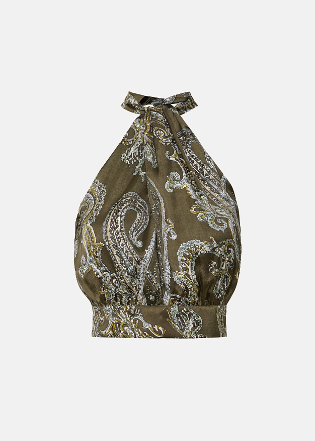 Printed halter neck top with a satin finish