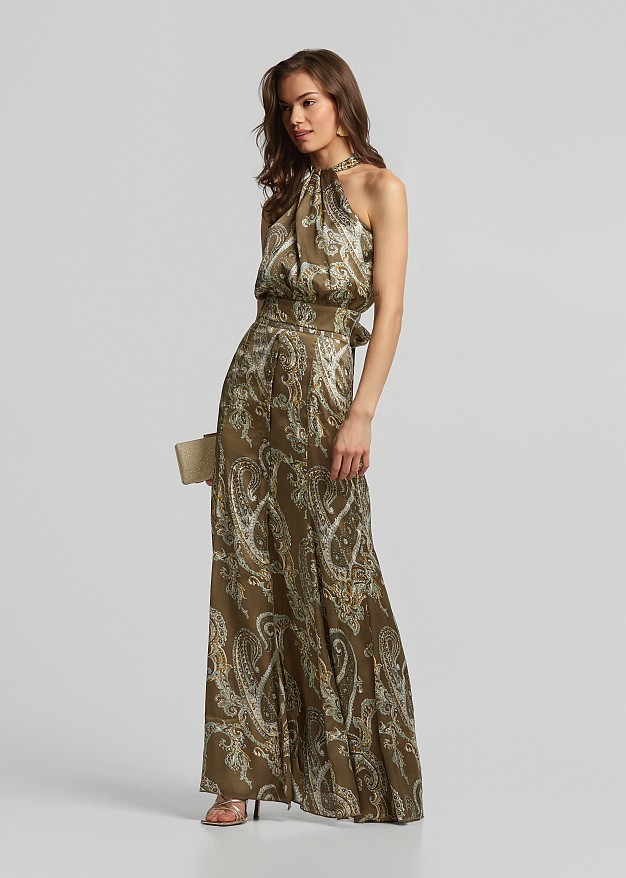 Printed halter neck top with a satin finish