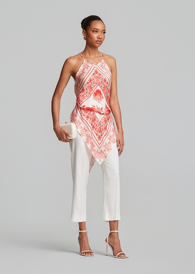 Printed halter neck top in a scarf-style design