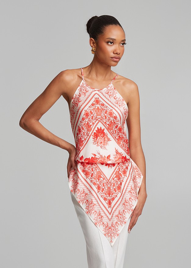 Printed halter neck top in a scarf-style design
