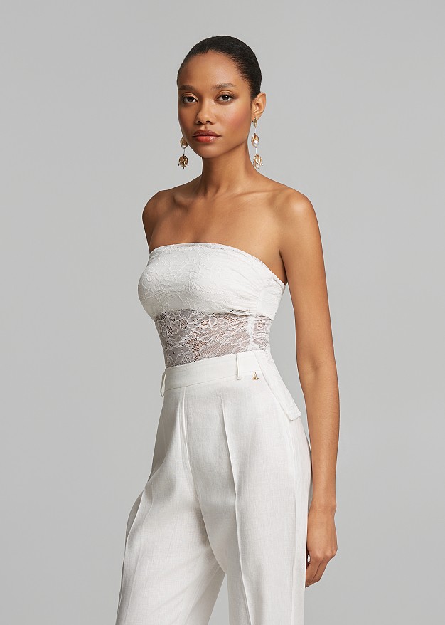 Strapless stretch lace top