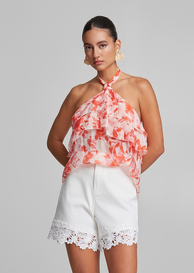 Printed off-shoulder halter top