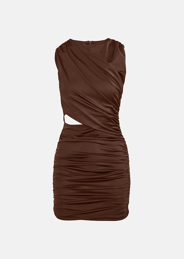 Mini dress with ruching in satin finish