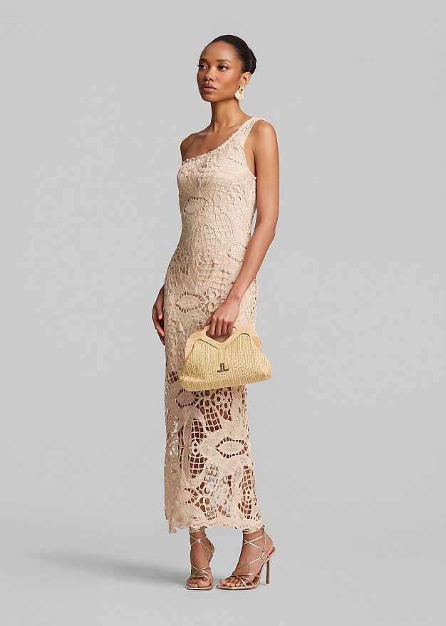 One-shoulder maxi lace dress