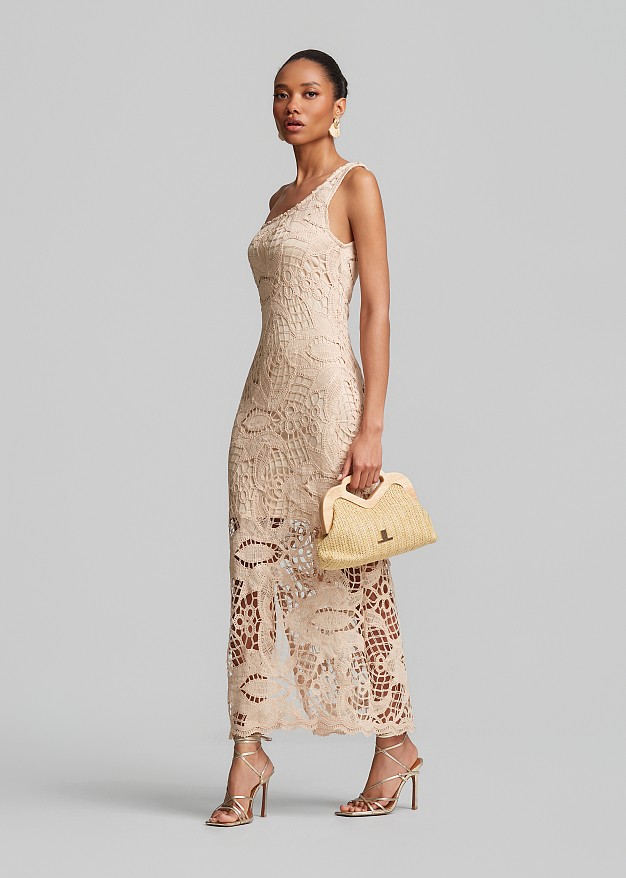 One-shoulder maxi lace dress