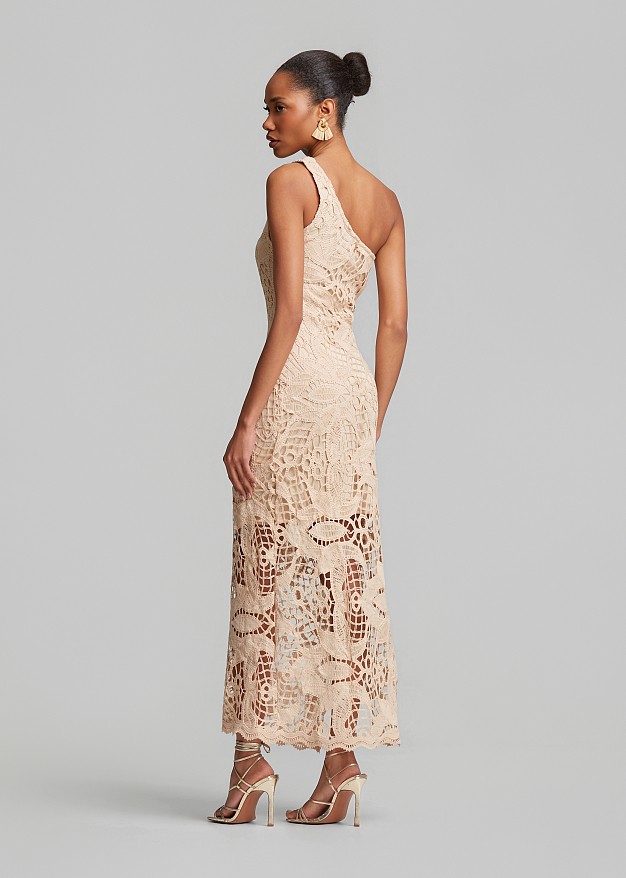 One-shoulder maxi lace dress
