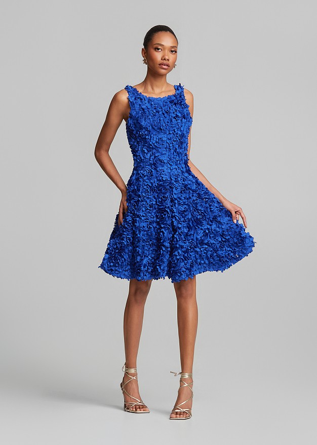 Midi flared dress with appliqué flowers
