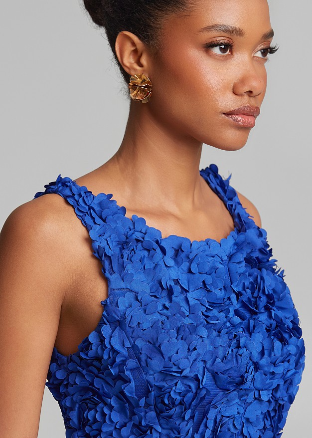 Midi flared dress with appliqué flowers
