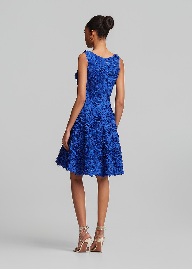 Midi flared dress with appliqué flowers