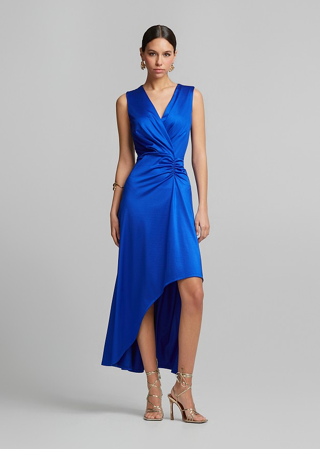 Asymmetric midi dress with a satin finish | LYNNE