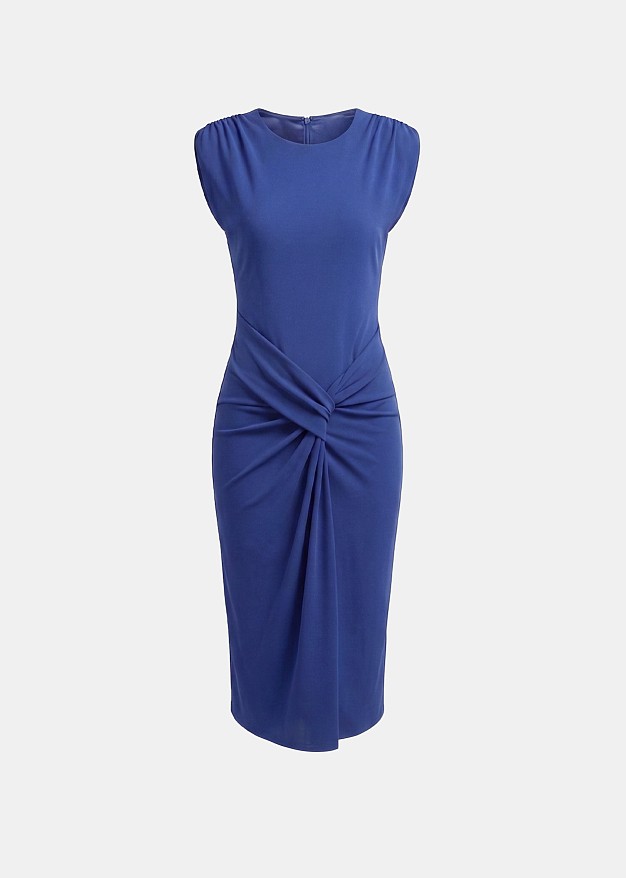 Midi dress with a side tie and structured shoulders