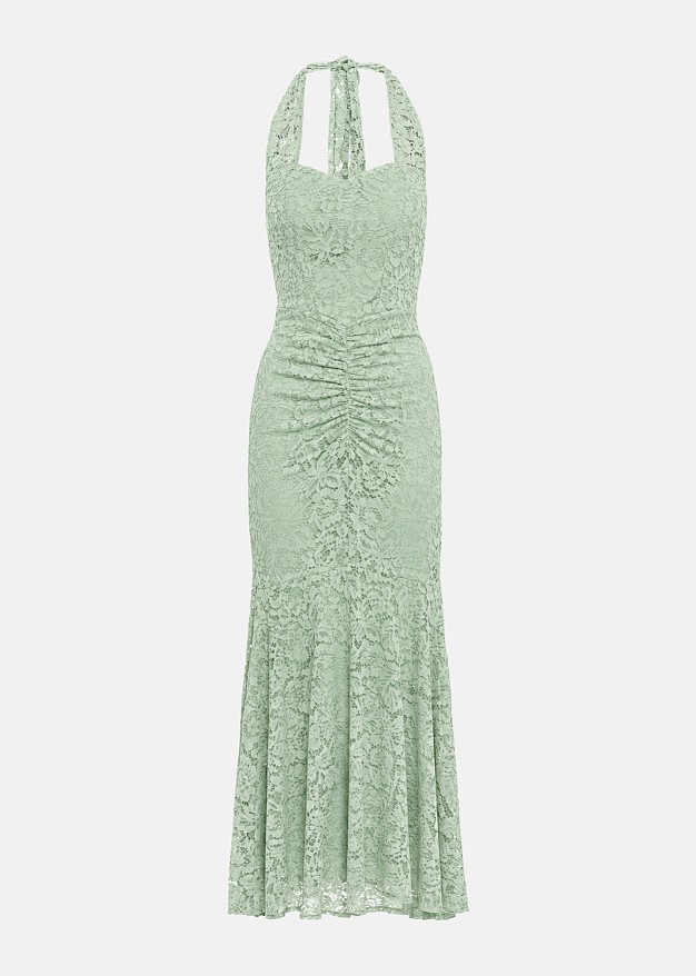 Maxi fitted lace dress with ruched detailing