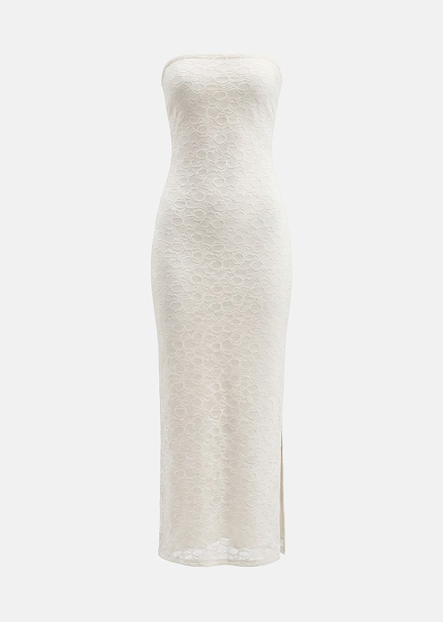 Rochie midi fără bretele cu dantelă