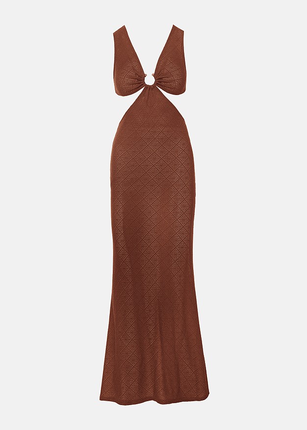 Maxi knitted lurex dress with cut-outs