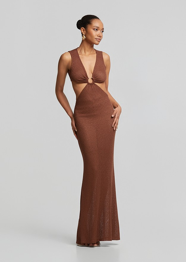 Maxi knitted lurex dress with cut-outs | LYNNE
