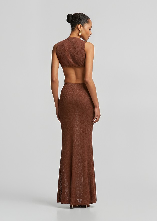 Maxi knitted lurex dress with cut-outs