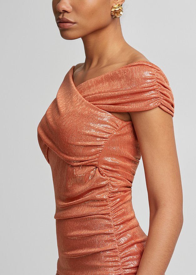 Mini lurex bodycon dress with ruched detailing
