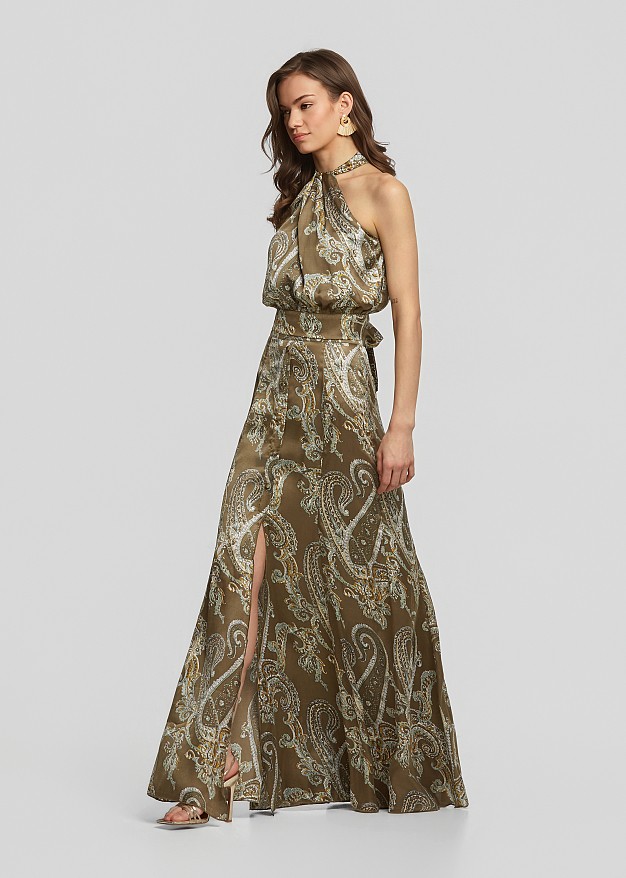 Maxi skirt with a paisley print and satin look