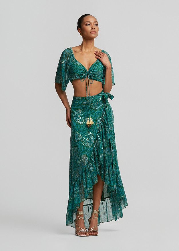 Maxi wrap printed skirt with lurex details