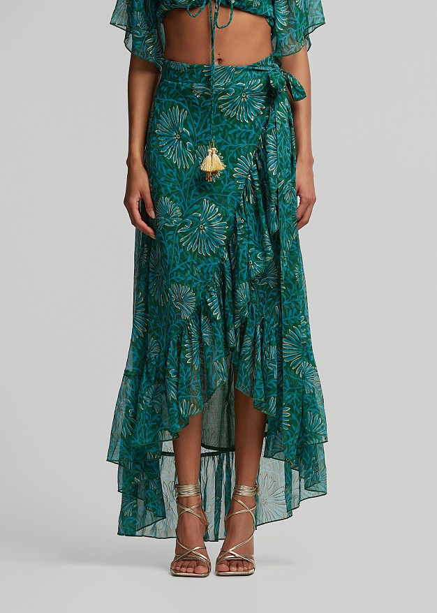 Maxi wrap printed skirt with lurex details