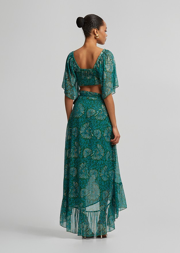 Maxi wrap printed skirt with lurex details