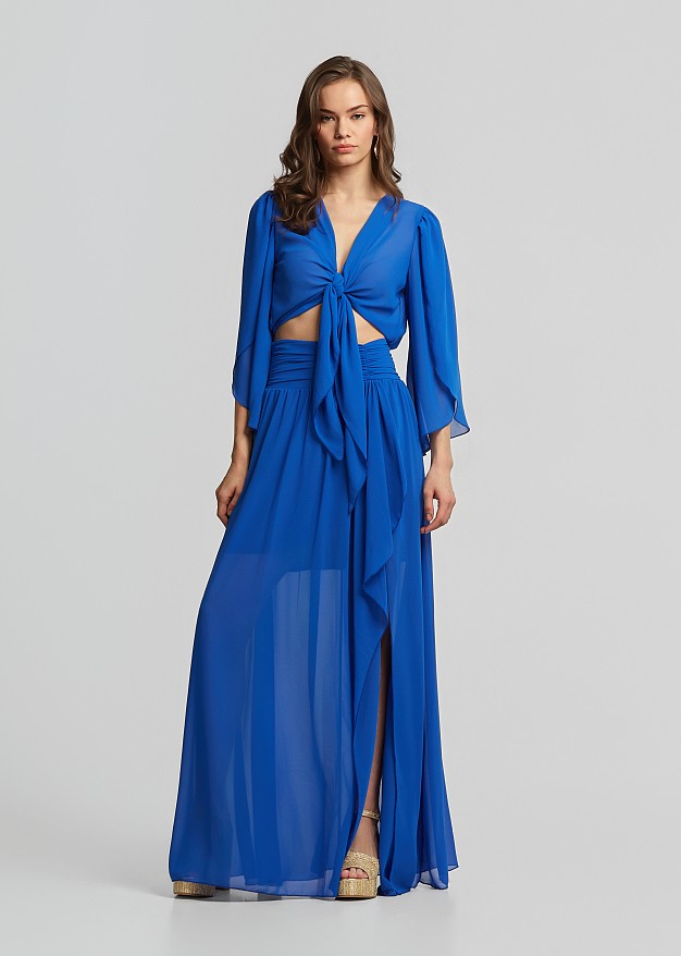 High-waisted maxi skirt with ruched detailing