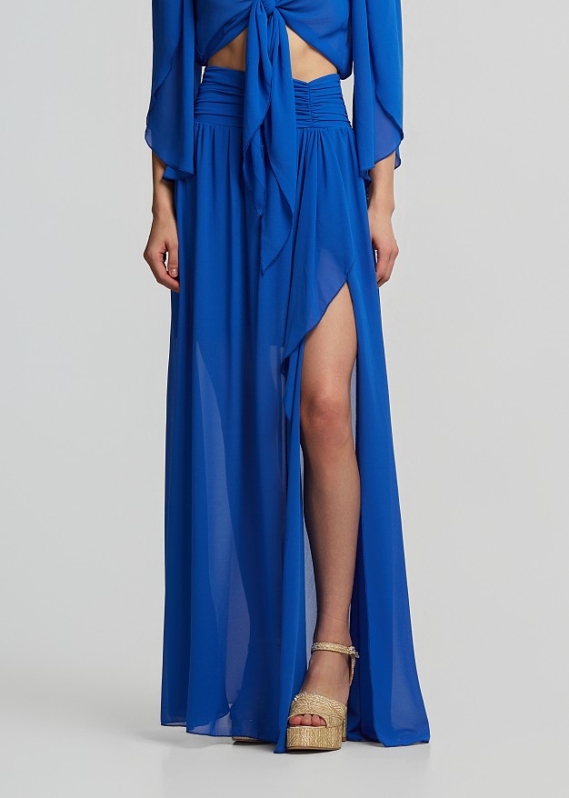 High-waisted maxi skirt with ruched detailing