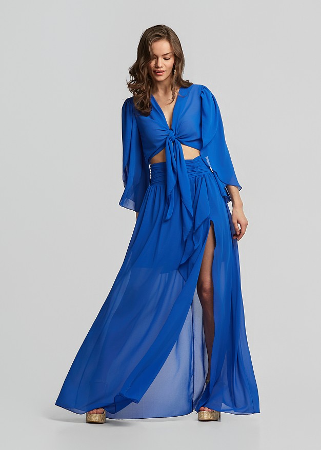 High-waisted maxi skirt with ruched detailing