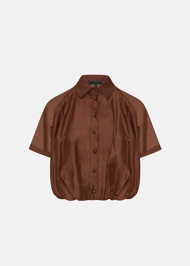 Cropped Tencel shirt with a balloon hem