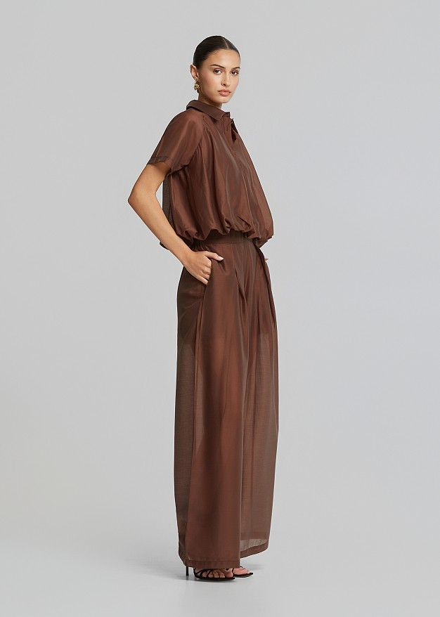 Cropped Tencel shirt with a balloon hem