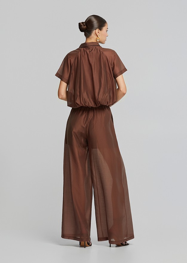 Cropped Tencel shirt with a balloon hem